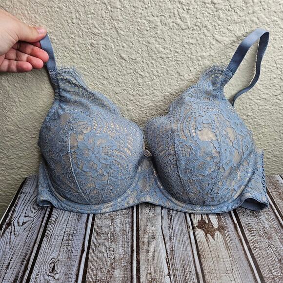 Victoria's secret blue and tan lacey Dream angles lined demi bra  size 36DD - Picture 1 of 6